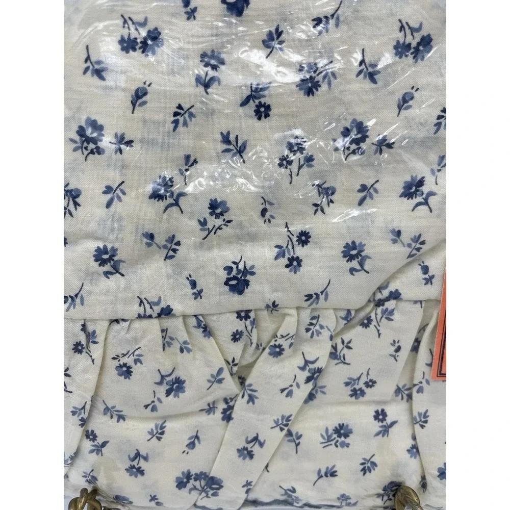 New Ralph Lauren TWIN Flat Ruffled Sheet Americana‎ Calico Blue Flowers NOS